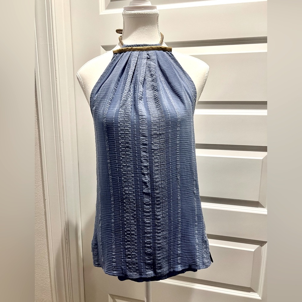 Zeus+ Dione Malea Sleeveless Blouse /Elegant Blue Halter Top Size 36